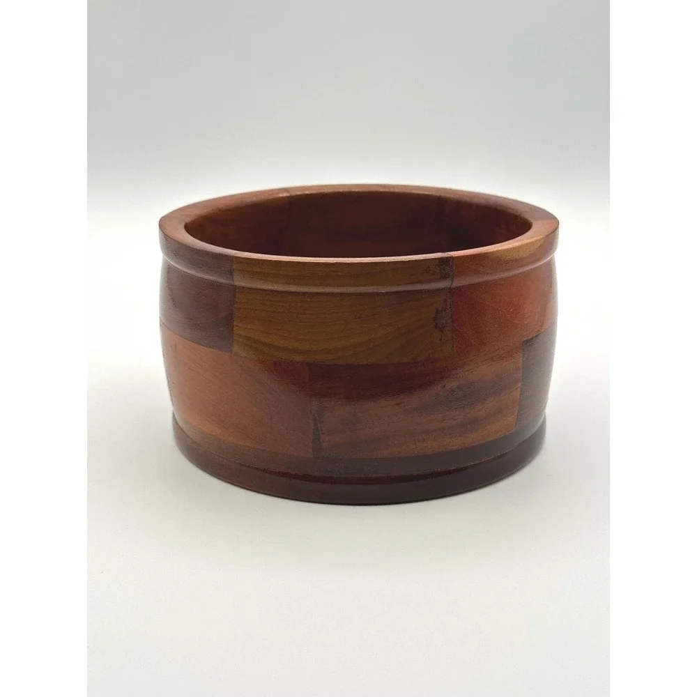 Vintage Hand-Turned Segmented Wood Bowl Artisan Crafted 6